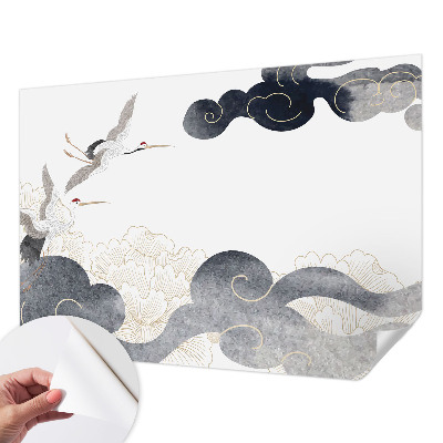 Removable wall mural featuring cranes in flight