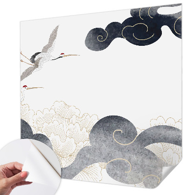 Removable wall mural featuring cranes in flight