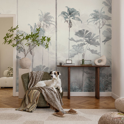 Peel and stick wall mural for bedroom with a tropical landscape design