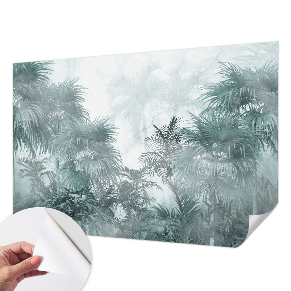 Peel and stick wall mural for kids' room with an exotic green botanical pattern