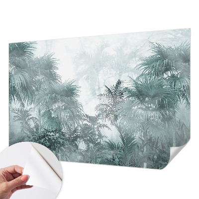 Peel and stick wall mural for kids' room with an exotic green botanical pattern