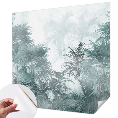 Peel and stick wall mural for kids' room with an exotic green botanical pattern