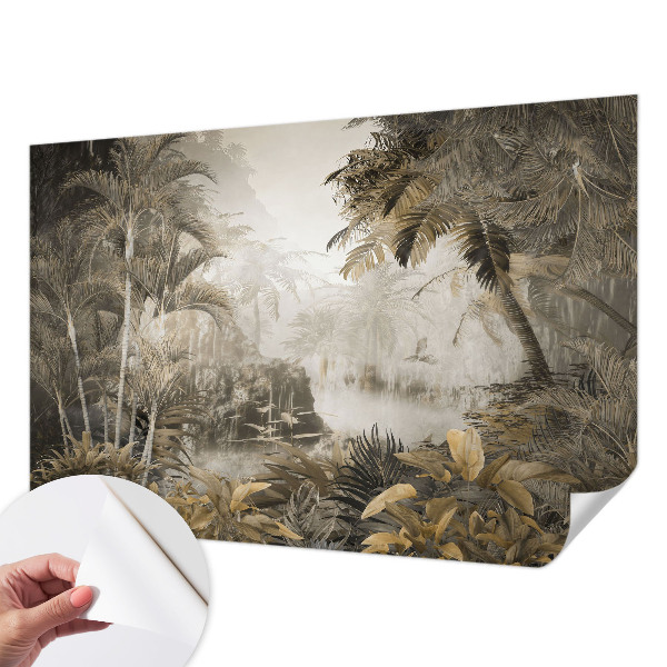 Nursery wall mural with a tropical forest design
