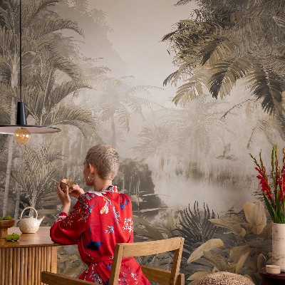 Nursery wall mural with a tropical forest design