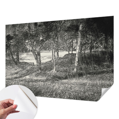 Peel and stick wall mural showing a peaceful landscape
