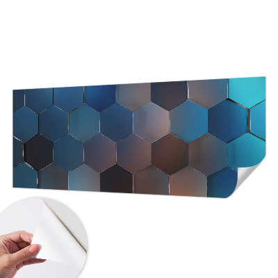Peel and stick wallpaper mural with a blue hexagon pattern