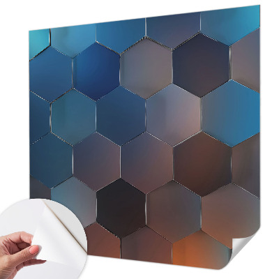 Peel and stick wallpaper mural with a blue hexagon pattern