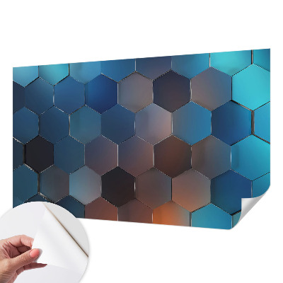 Peel and stick wallpaper mural with a blue hexagon pattern