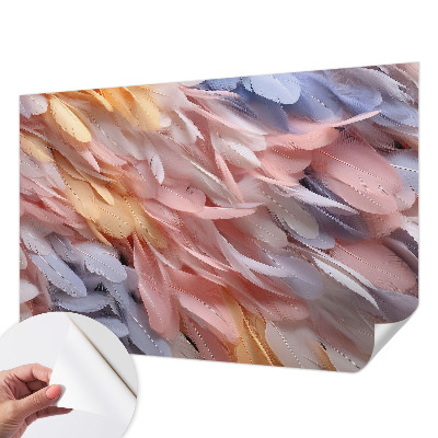 Stick-on wall mural with a pastel feather pattern