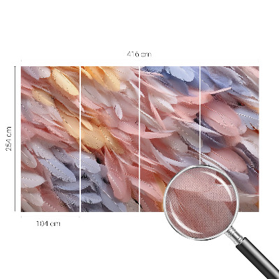 Stick-on wall mural with a pastel feather pattern