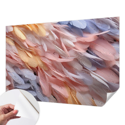 Stick-on wall mural with a pastel feather pattern