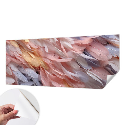 Stick-on wall mural with a pastel feather pattern