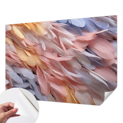 Stick-on wall mural with a pastel feather pattern