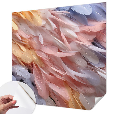 Stick-on wall mural with a pastel feather pattern