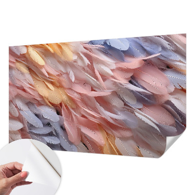 Stick-on wall mural with a pastel feather pattern