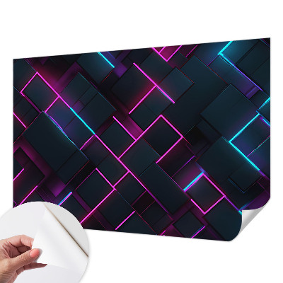 Removable wall mural with a neon geometric design