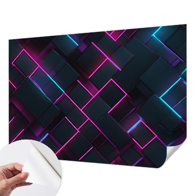 Removable wall mural with a neon geometric design
