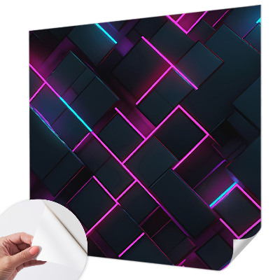 Removable wall mural with a neon geometric design