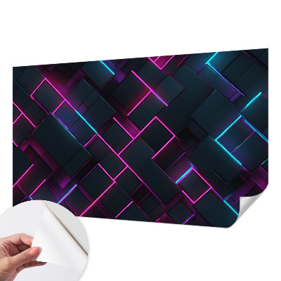 Removable wall mural with a neon geometric design