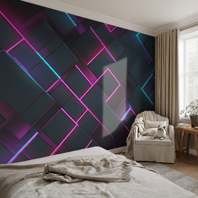 Removable wall mural with a neon geometric design