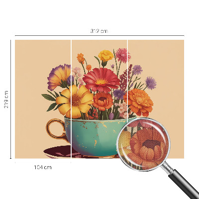 3D wall mural with a colorful bouquet design