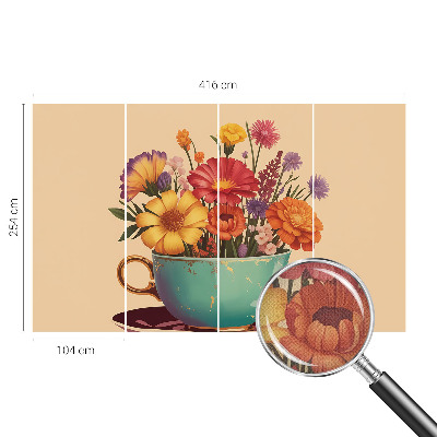 3D wall mural with a colorful bouquet design