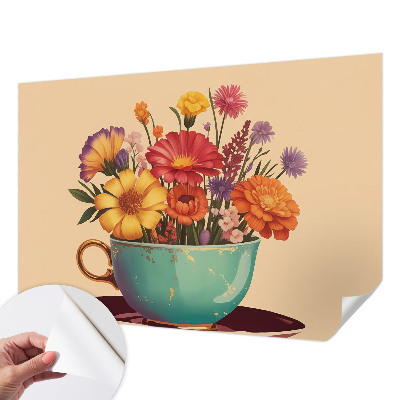 3D wall mural with a colorful bouquet design