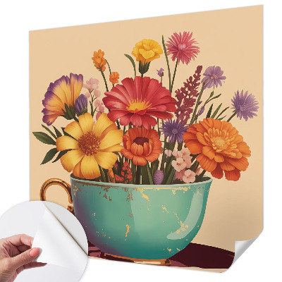 3D wall mural with a colorful bouquet design