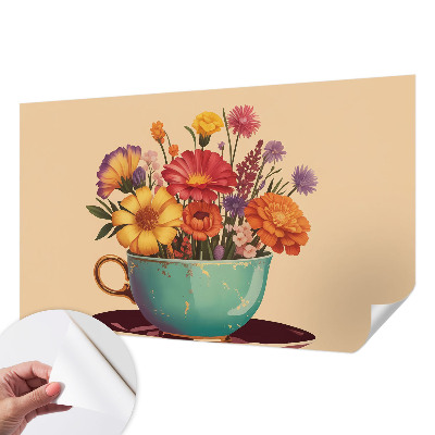 3D wall mural with a colorful bouquet design