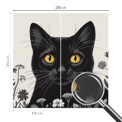 3D photo wallpaper mural with a cat and floral motif