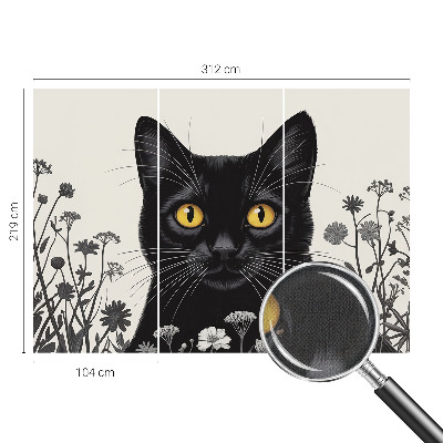 3D photo wallpaper mural with a cat and floral motif