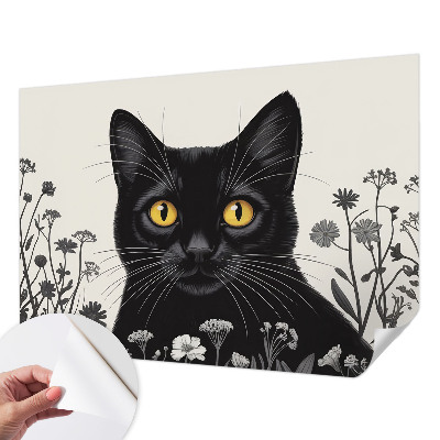 3D photo wallpaper mural with a cat and floral motif