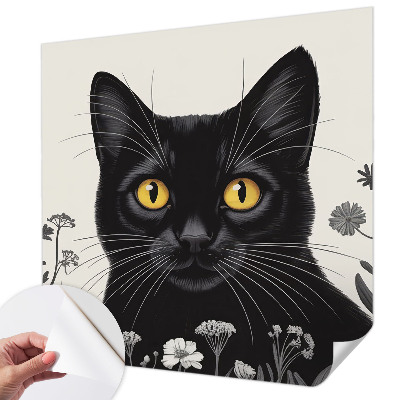 3D photo wallpaper mural with a cat and floral motif
