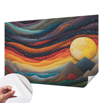 Peel and stick wall mural with a colorful mountain design