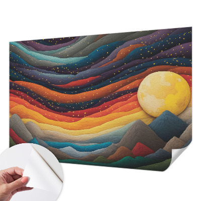 Peel and stick wall mural with a colorful mountain design