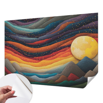 Peel and stick wall mural with a colorful mountain design