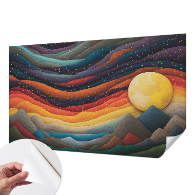 Peel and stick wall mural with a colorful mountain design