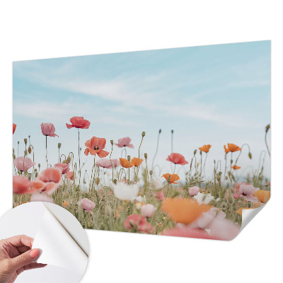 Nursery wall mural with a poppy flower design