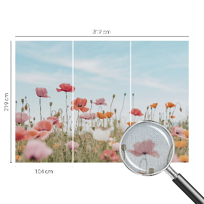 Nursery wall mural with a poppy flower design