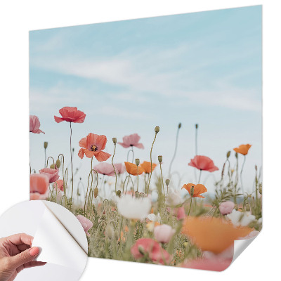 Nursery wall mural with a poppy flower design