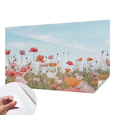 Nursery wall mural with a poppy flower design