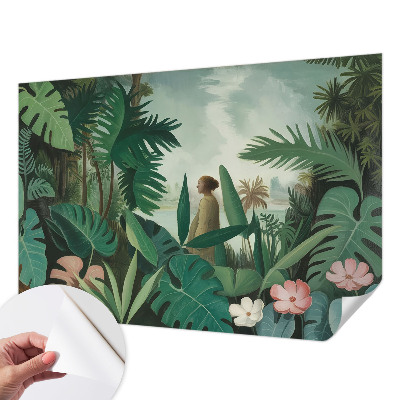 Self-adhesive wall mural with an exotic jungle motif