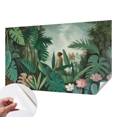 Self-adhesive wall mural with an exotic jungle motif