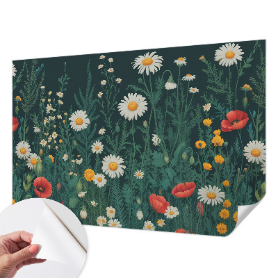Removable wall mural wallpaper with a wildflower design