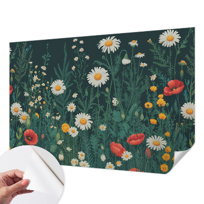 Removable wall mural wallpaper with a wildflower design