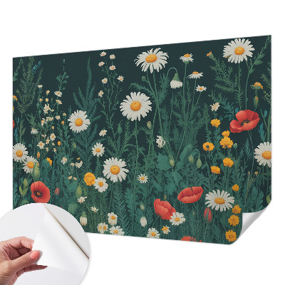 Removable wall mural wallpaper with a wildflower design
