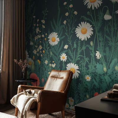 Removable wall mural wallpaper with a wildflower design