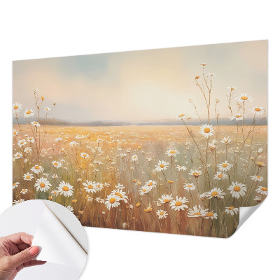 Peel and stick wall mural for living room with a flower meadow motif