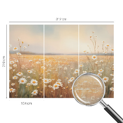 Peel and stick wall mural for living room with a flower meadow motif