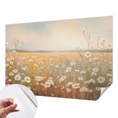 Peel and stick wall mural for living room with a flower meadow motif
